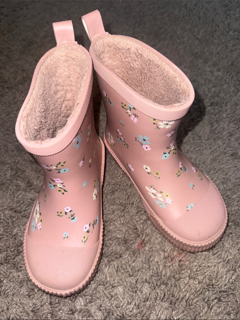 H&M Pink Floral Kids Rain Boots with Plush Lining